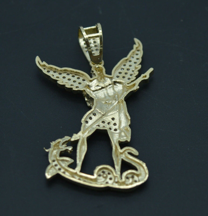 Real 10K Yellow Gold Saint Michael The Archangel Pendant + Chain 16''-24''