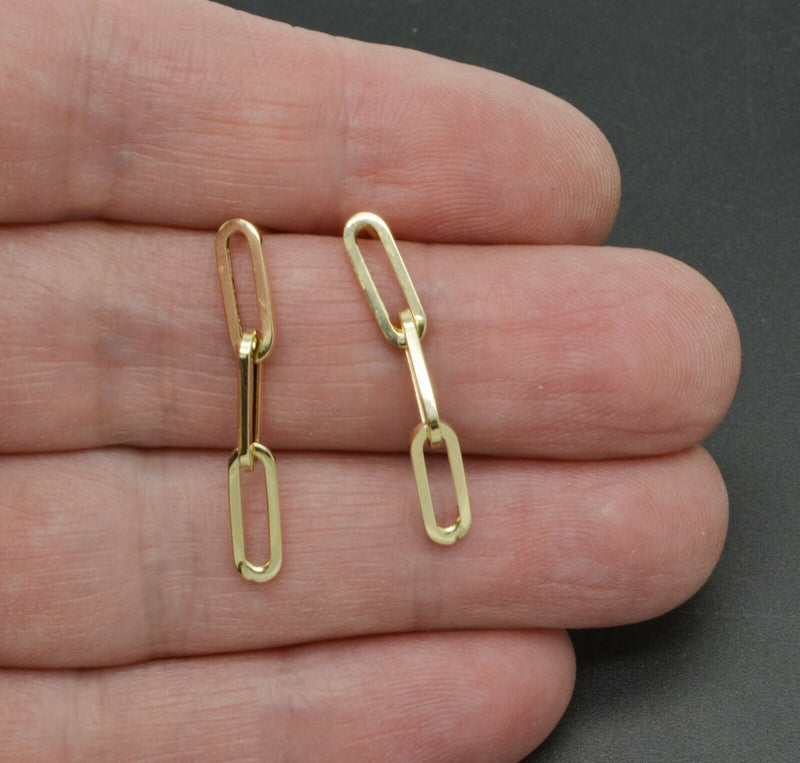 14k Yellow Solid Gold 3 Link Paper clip Drop polished 1.10'' Earrings