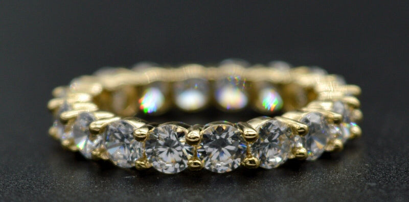 14K Yellow Gold 4.00ct Created Round Diamond Eternity Wedding Band Size 6