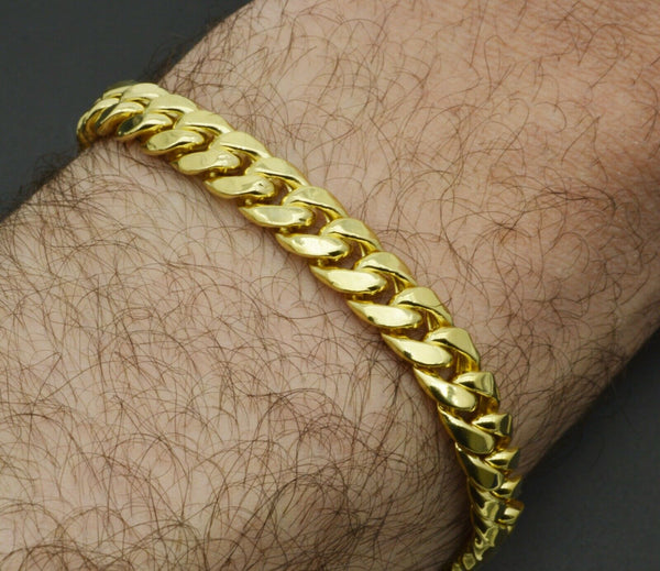 Mens 7.5mm 14k Real Yellow Gold Miami Cuban Curb Chain Bracelet 8 1/2" 15.7gr