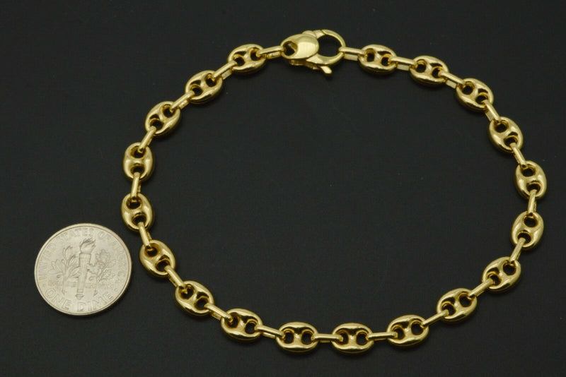 Real 14K Yellow Gold 7.5mm Mens Puffed Mariner Gucci Link Chain Bracelet 8.8gr