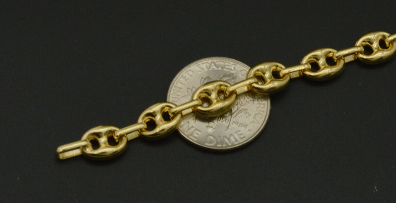 Real 14K Yellow Gold 7.5mm Mens Puffed Mariner Gucci Link Chain Bracelet 8.8gr