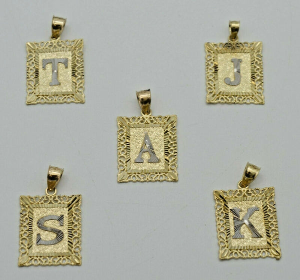 Real 10k Yellow Gold Square Initial Letter Pendant available A-Z + Chain 16"-24"