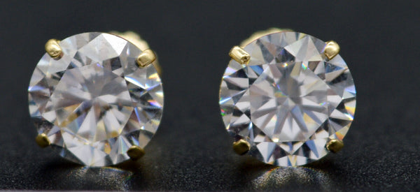 14k Solid Yellow Gold 7mm 2.50ct Created Diamond Round Stud Earrings Screw-Back