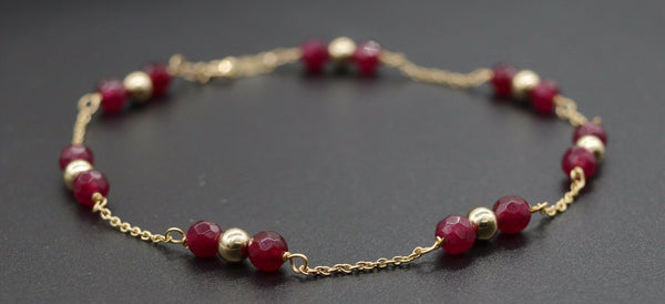 NEW 14K Solid Yellow Gold Natural Ruby Round Bead Bracelet.jpg