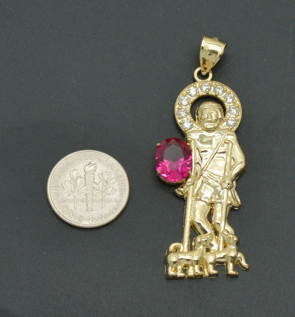 Real 10K Yellow Gold St. Lazarus Religious CZ Pendant 5.6 gr + Chain 16"-24"