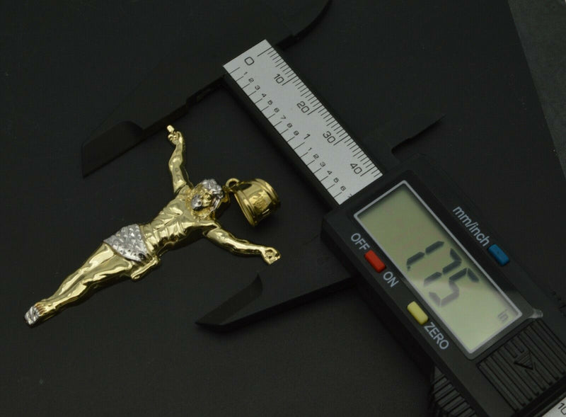 Real 10K Yellow Gold big  Crucifix Jesus Body Pendant Charm 2.75'' 4gr