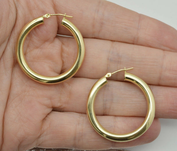 10k Solid Yellow Gold "Large" Plain Round hoop Earrings  35mm x4MM 3.6GR