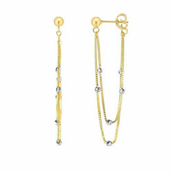 14K Yellow & White Gold Chain & Bead Station Front to Back Drop Earrings 2gr.jpg