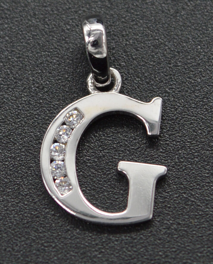 14K Solid White Gold Created Diamond Initial Letter G Pendent