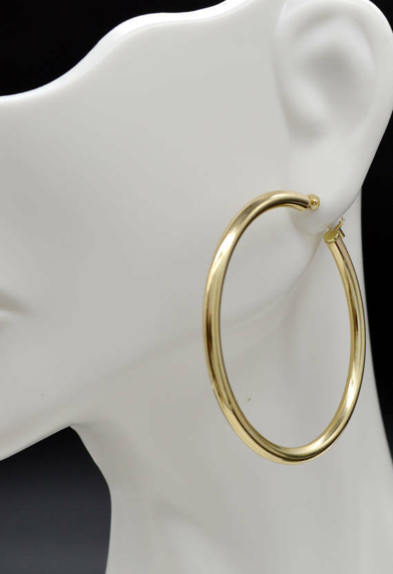 14k Solid Yellow Gold Large Plain Round hoop Earrings. 1 1/2'' 40mm x3MM 2.9GR