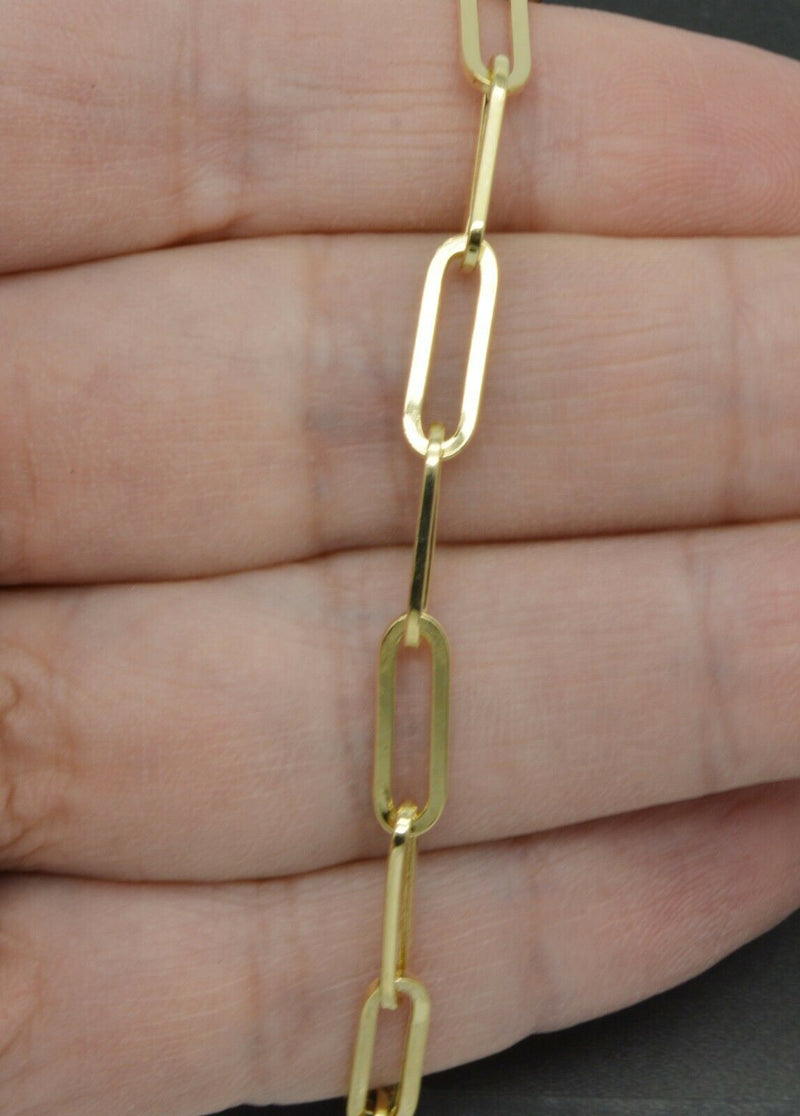 Real 14k Yellow Gold Paper Clip Link Bracelet 4mm 7.5''.jpg