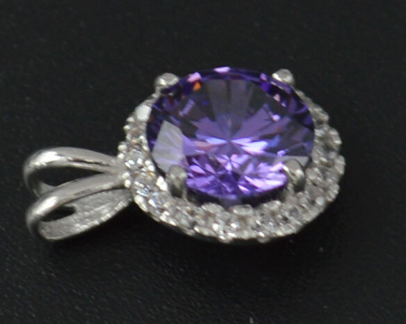 PM35 Created Round Cut Purple Diamond Pendant 1.00ct 14k White Gold