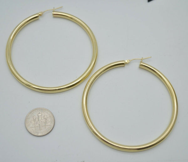 Real 10K Yellow Gold Large Hoop Shiny Earrings 60mm x4mm 6.4gr