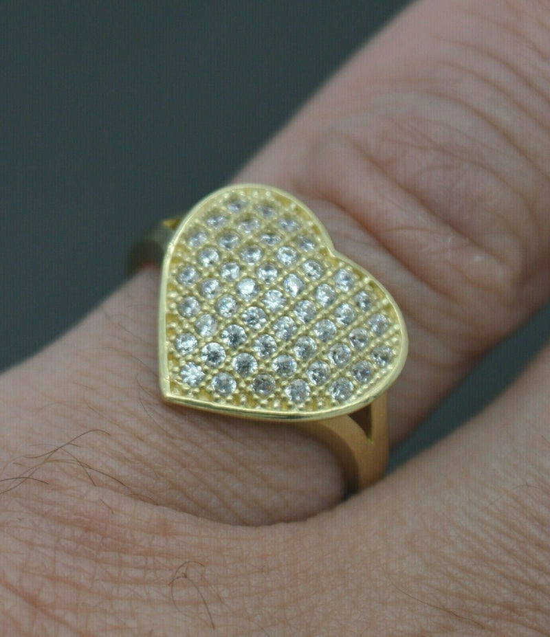 Real Solid 10K Yellow Gold Women's Heart CZ Engagement Ring All Sizes