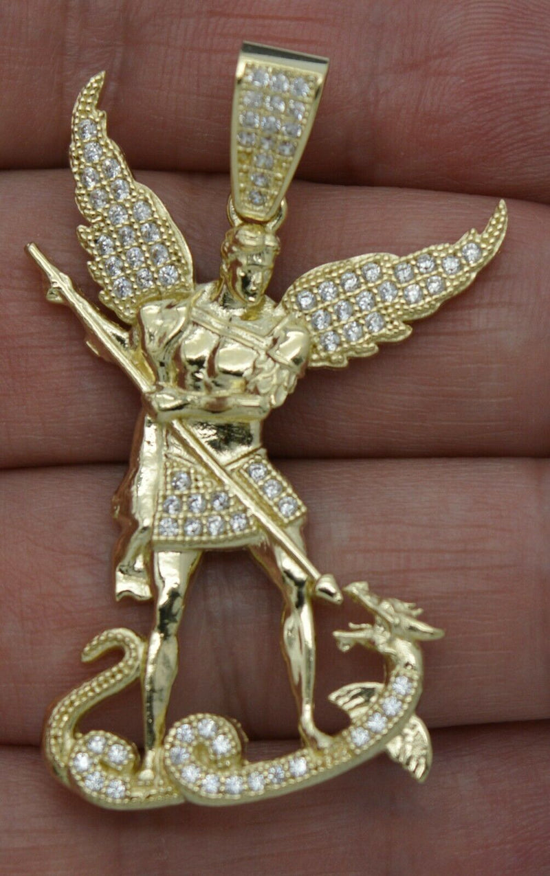 Real 10K Yellow Gold Saint Michael The Archangel Pendant + Chain 16''-24''