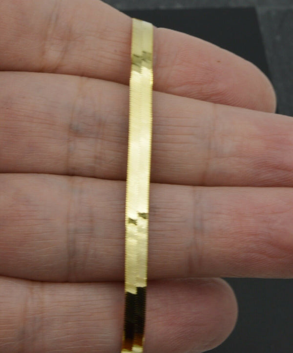 Real 14K Yellow Gold High Polished 4mm herringbone Bracelet Lobster 7''- 8''.jpg