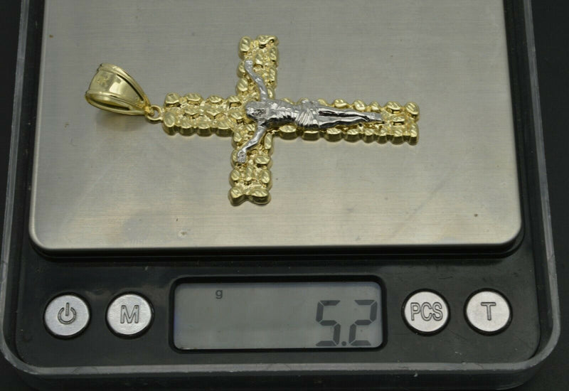 10K Real Gold Nougat Jesus Cross Pendant Charm 5.2 gr 2.70" length