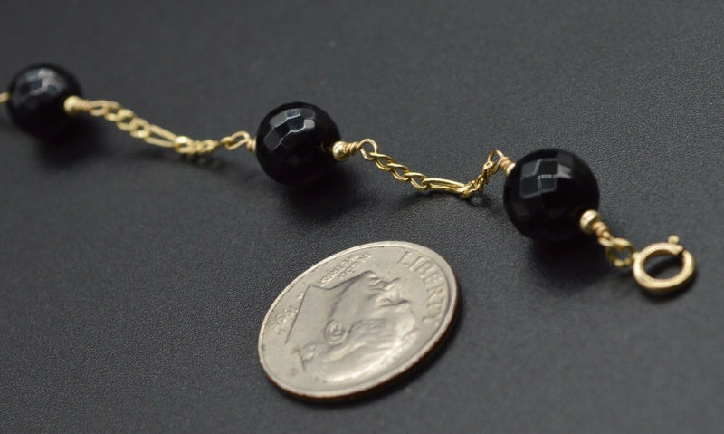 NEW 14K Solid Yellow Gold Faceted Onyx Black Bracelet 7.5".jpg