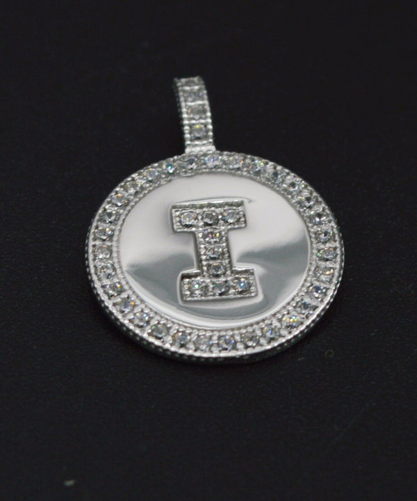 14K White Gold  Round Cut Initial Letter I Pendent .25ct