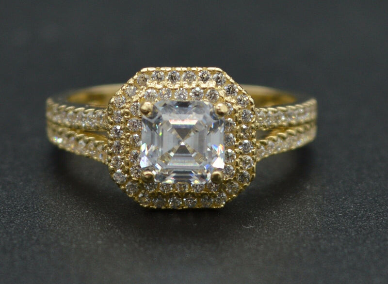 RM01 2.30 Brilliant Asscher Cut Created Dimond Engagment Ring 14k Yellow Gold