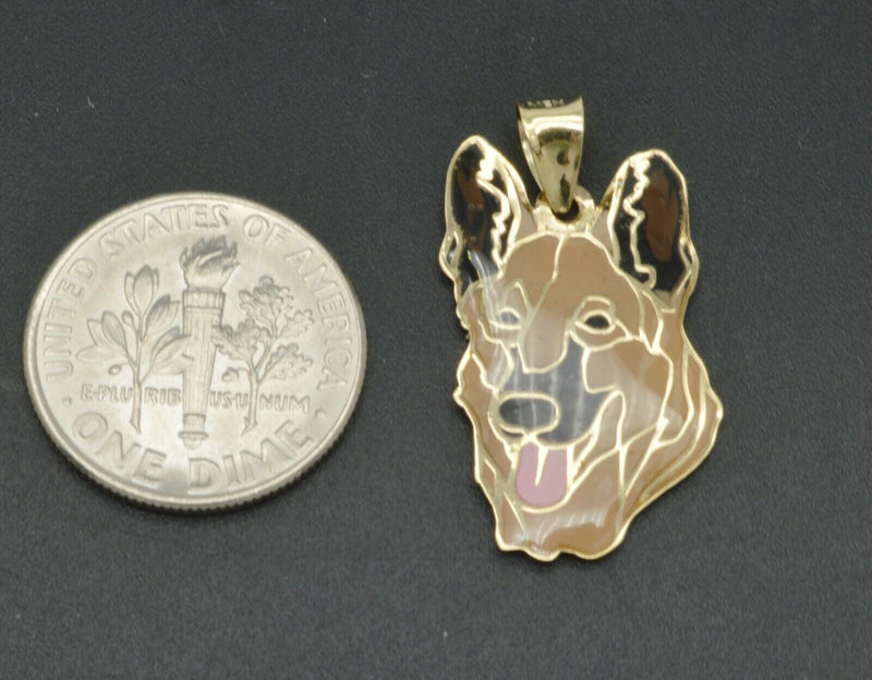 14k Solid Yellow Gold Enamel Dog Pendant+18'' Chain