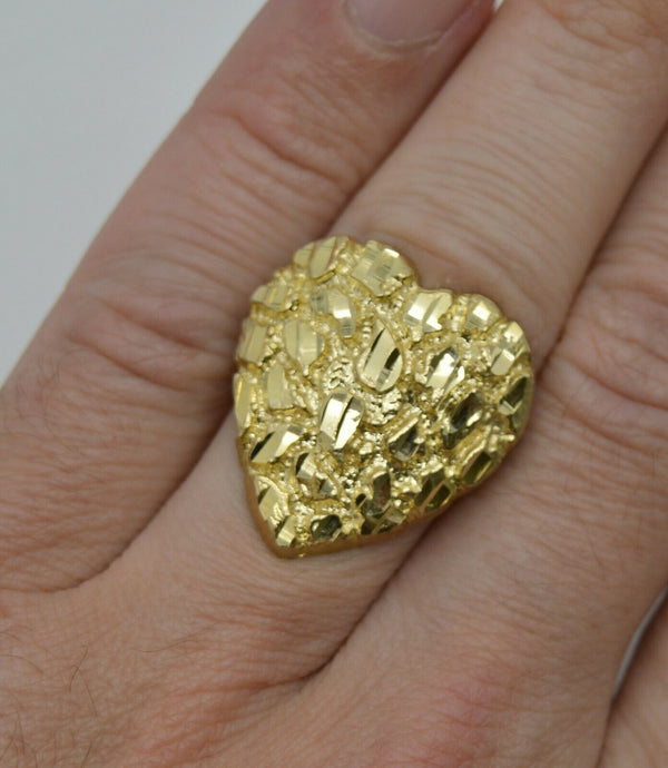 Real 10K Yellow Gold 25mm Women's Large Nugget Heart Ring 5.2gr All Sizes