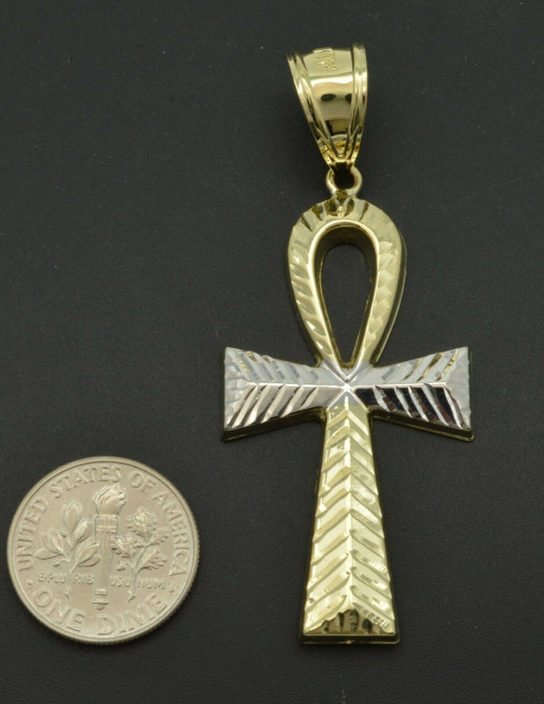 10K Yellow Gold 250" Ankh Cross Diamond Cut Pendant Charm