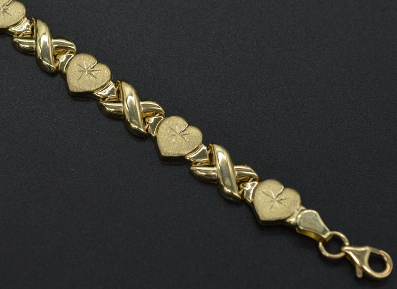 10k Solid Yellow Gold Hearts & Kisses Bracelet 71/2'' 8mm 5.1gr