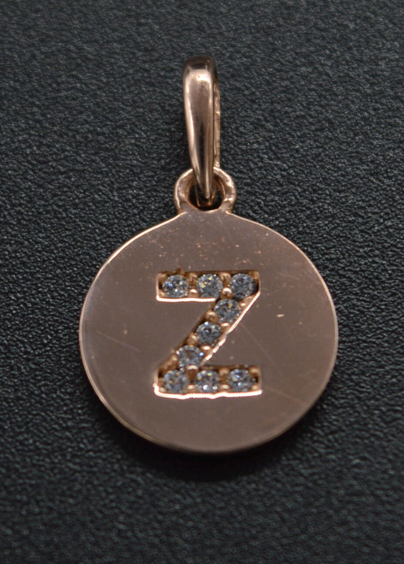 PM54 Created Diamond Round Cut Initial Letter Z Pendent 0.18ct 14K Rose Gold