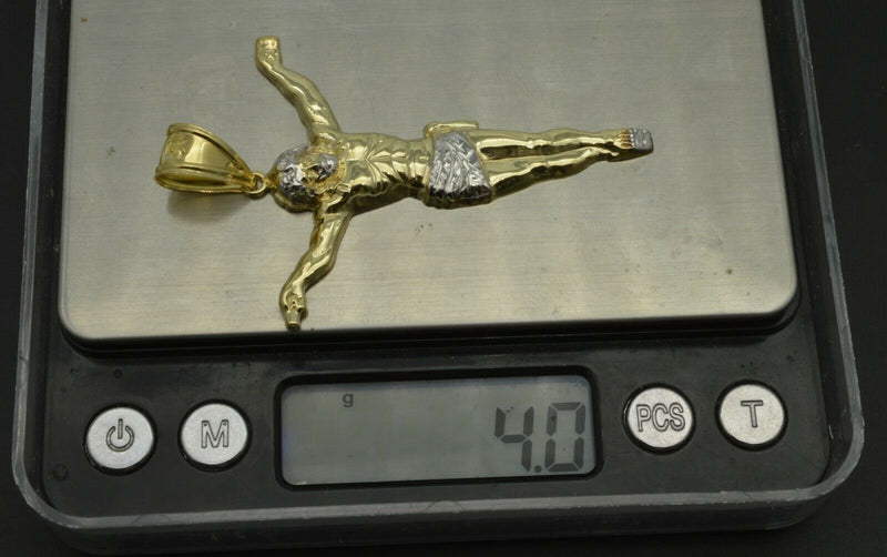 Real 10K Yellow Gold big  Crucifix Jesus Body Pendant Charm 2.75'' 4gr