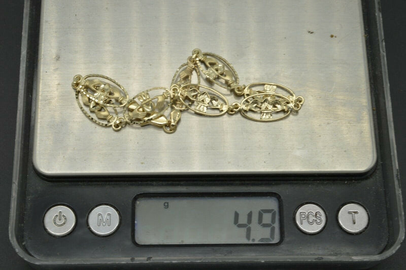 10k Yellow Solid Gold Celtic Irish Claddagh Bracelet 7.5''