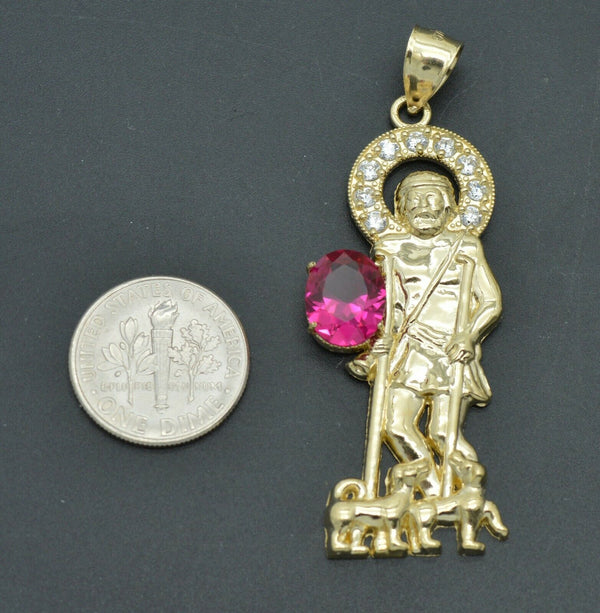 Real 10K Yellow Gold St. Lazarus Religious CZ Pendant 9.3 gr + Chain 16"-24"