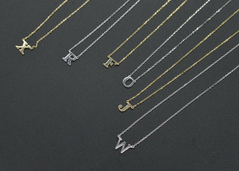 14K Solid Yellow Gold Initial 16" Letter Cable Chain Necklace A-Z Is Available