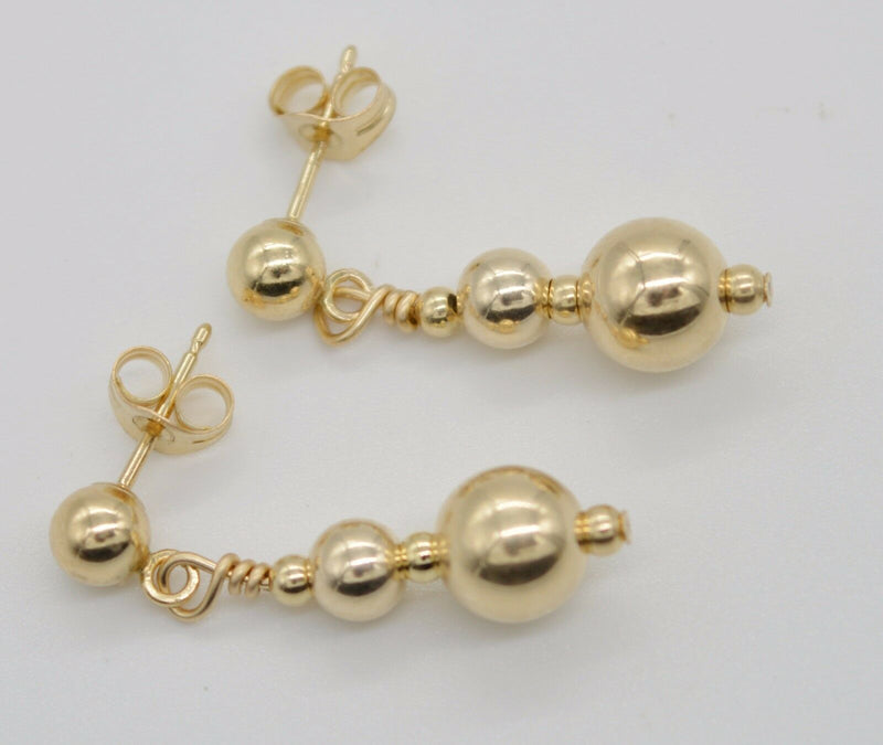 New 14K Solid Yellow Gold 6mm- 4mm Drop Earrings