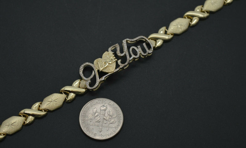 Real 10k Yellow Gold "Hugs & Kisses" XO "I Love You" Bracelet 7mm 71/4''