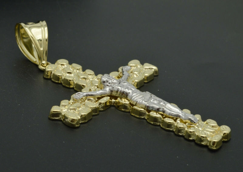 10K Real Gold Nougat Jesus Cross Pendant Charm 5.2 gr 2.70" length