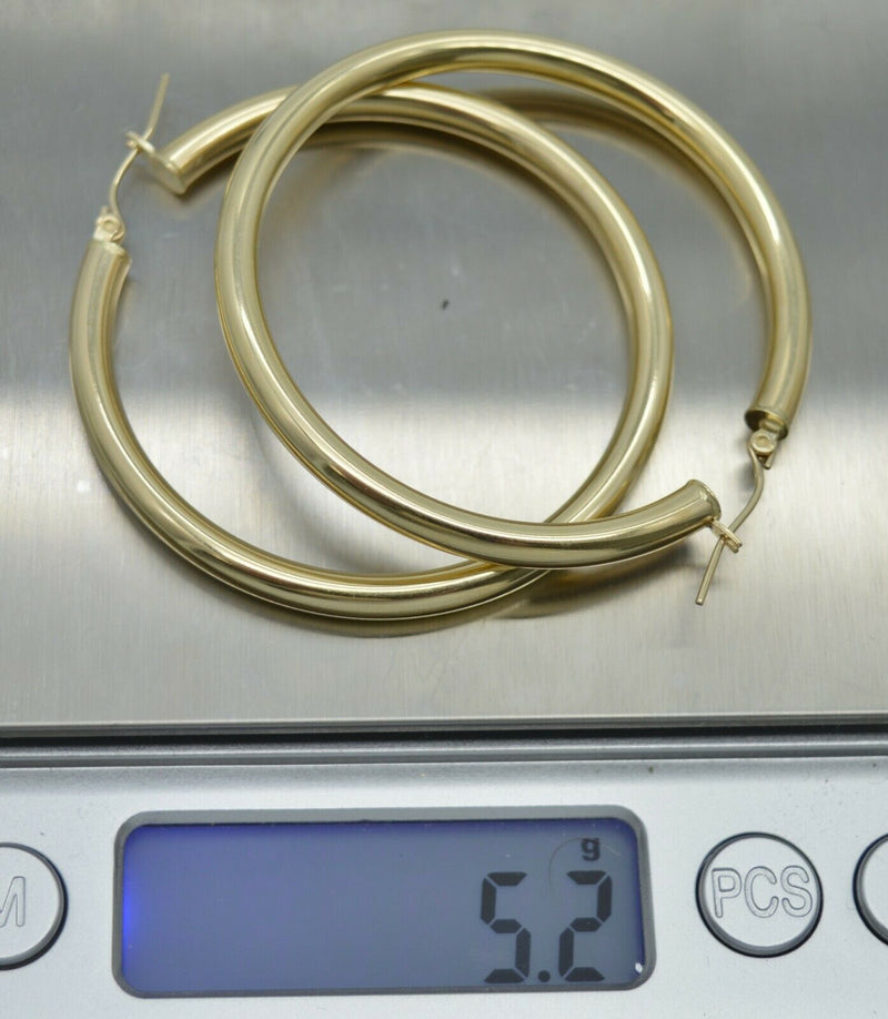 Real 10K Yellow Gold Large Hoop Shiny Earrings 50mm x4mm 5.2gr