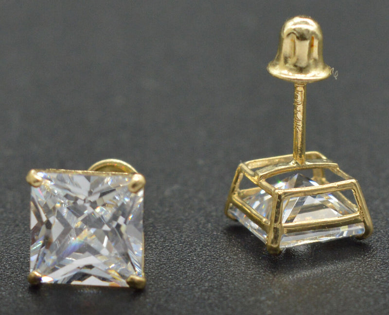 1.5ct Created Diamond Princess-Cut Earrings 14k Solid Yellow Gold ScrewBack