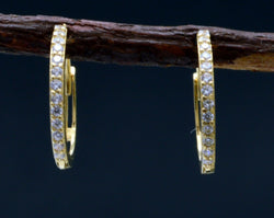 14K Solid Yellow Gold  Created Diamond petite Huggie Hoop Earrings