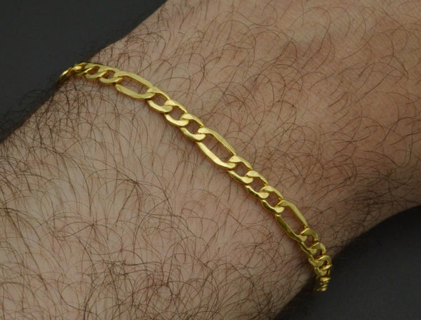 Real 10K Yellow Gold Figaro Link Bracelet  7'' 8''