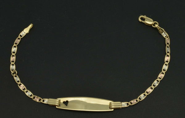 14k Solid Gold Valentino link Personalized ID Heart Bracelet 6" +engraving.jpg