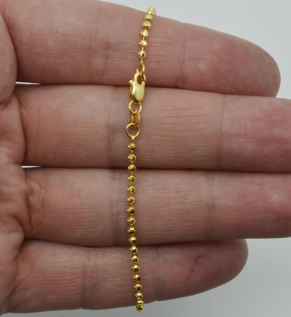 Real 10K Yellow Gold Moon Cut Bead Ball Chain Bracelet  2mm 6'' -7 1/ 4'' 2.9gr