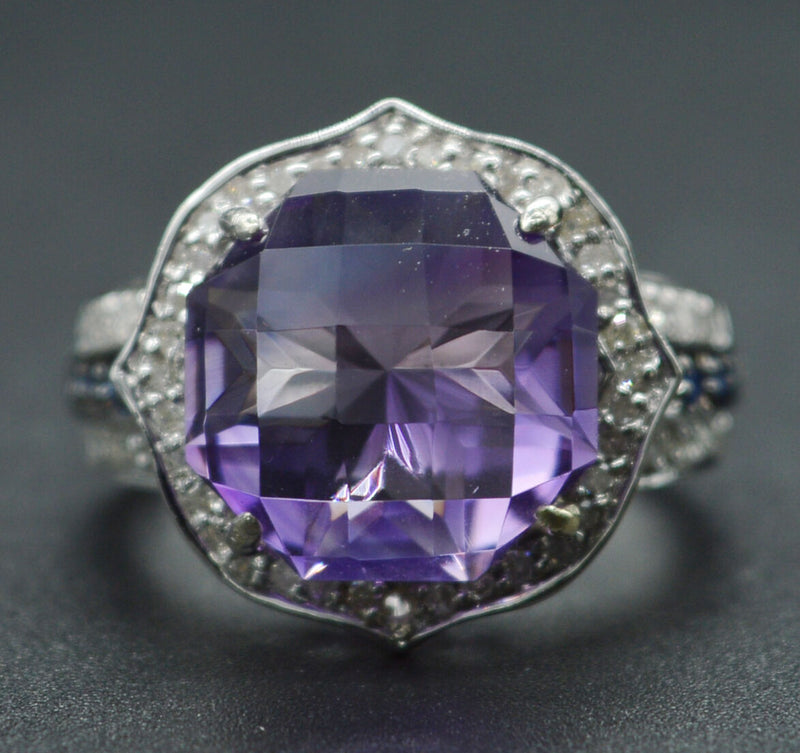 #JR268 NEW 14K White Gold Purple Amethyst & Sapphire size 7 Diamond Ring