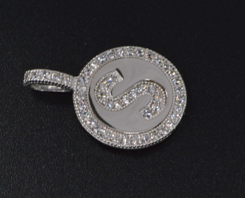 14K White gold Created Diamond  Initial Letter S Pendent  ( a -Z  is available)