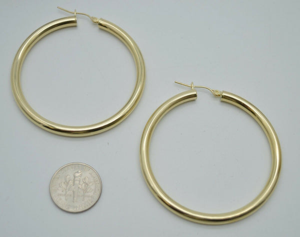 Real 14K Yellow Gold Large Hoop Shiny Earrings 50mm x4mm 5.3gr