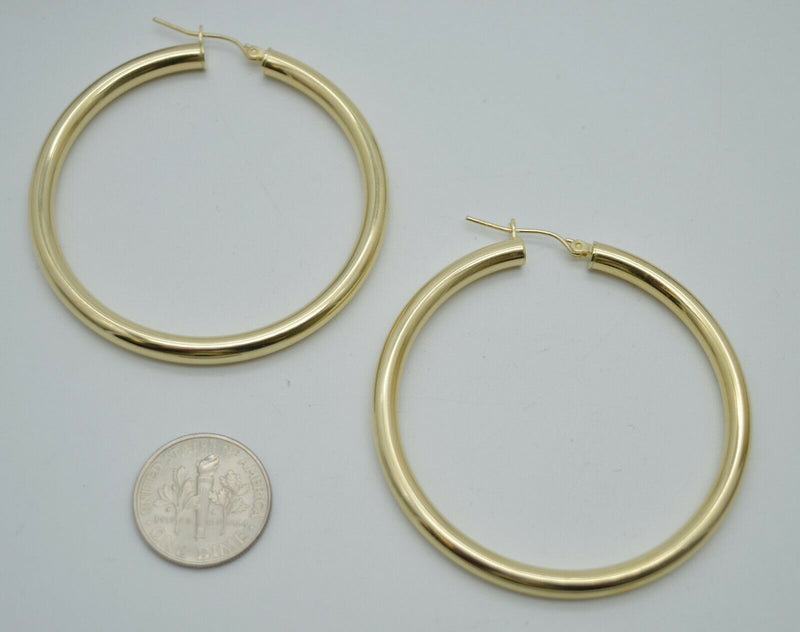 Real 14K Yellow Gold Large Hoop Shiny Earrings 50mm x4mm 5.3gr