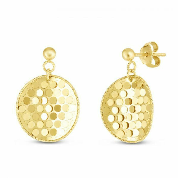 Real 14K Yellow Gold Confetti Round Drop Earrings with Post & Nut Back