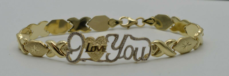 Real 10k Yellow Gold "Hugs & Kisses" XO "I Love You" Bracelet 7mm 71/4''