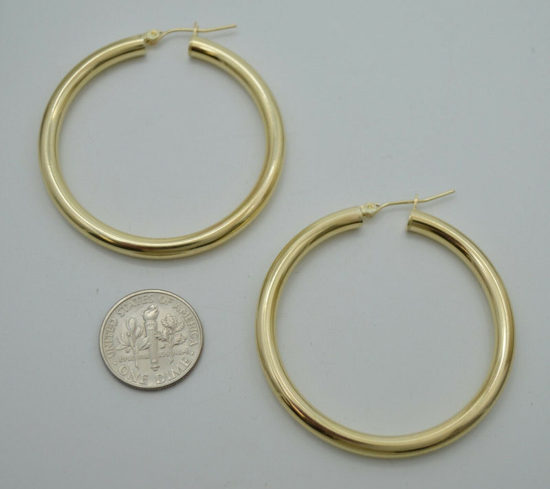 Real 10K Yellow Gold Large Hoop Shiny Earrings 45mm x4mm 4.6gr